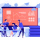 Software Engineer, Statistician, Visualizer and Analyst working on a project. Big data conference, big data presentation, data science concept. Pinkish coral bluevector isolated illustration